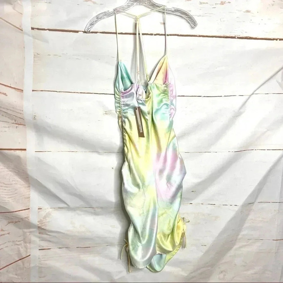 DO + BE Side Ruched Tie Dye Dress Size Medium Adjustable Straps Square Neck - Picture 11 of 13